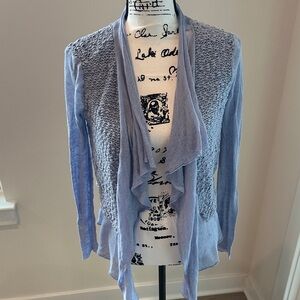 CHICO Elegant Light Blue Women's Draped Cardigan FITS LIKE A 6